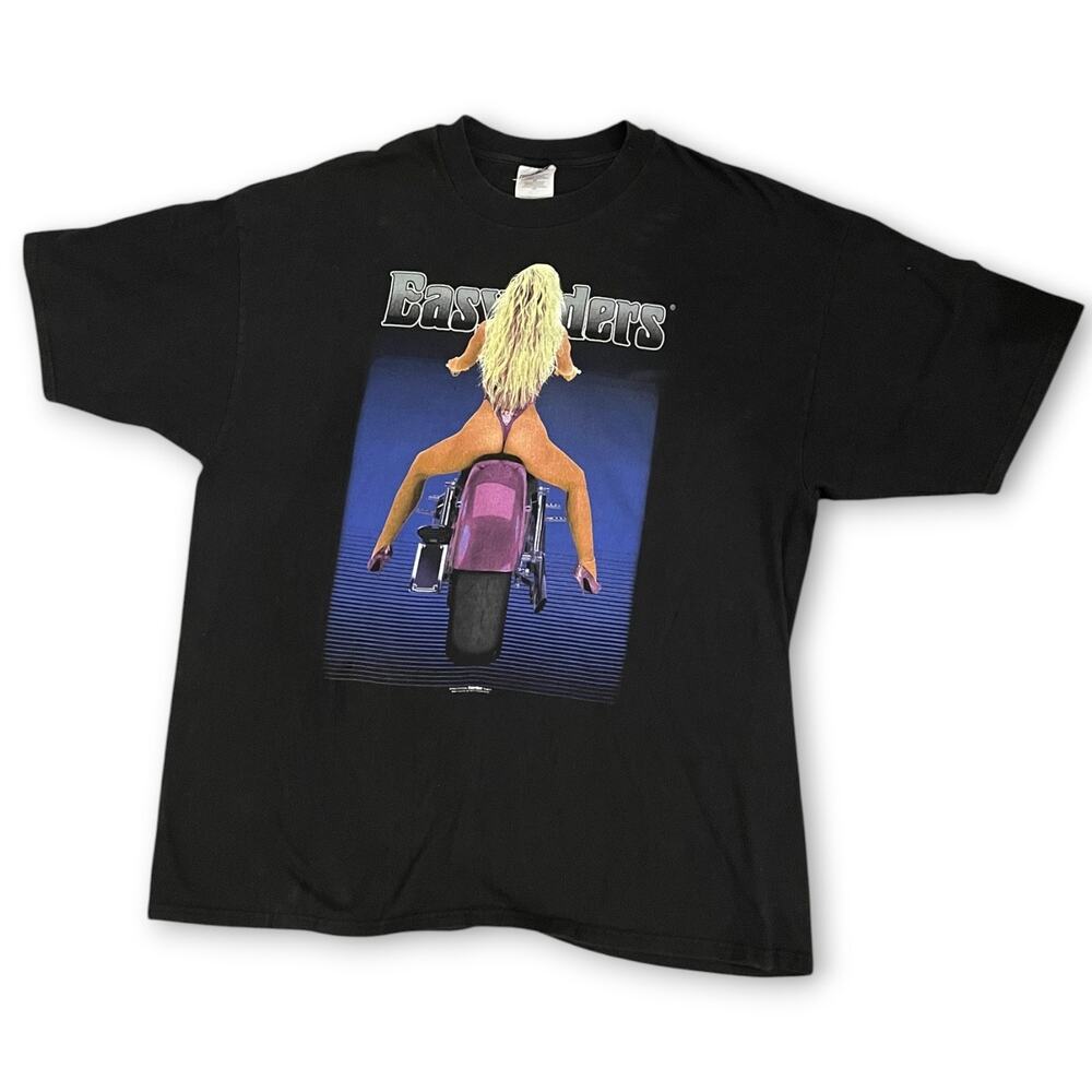 Vintage 1996 Easyriders T Shirt Black XXL Double Sided Biker Pinup Chicago